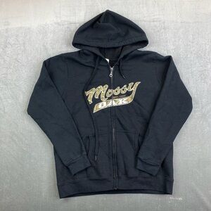 Mossy Oak Camo Logo Zip Up Hoodie Black Gildan Heavy Blend Womens M